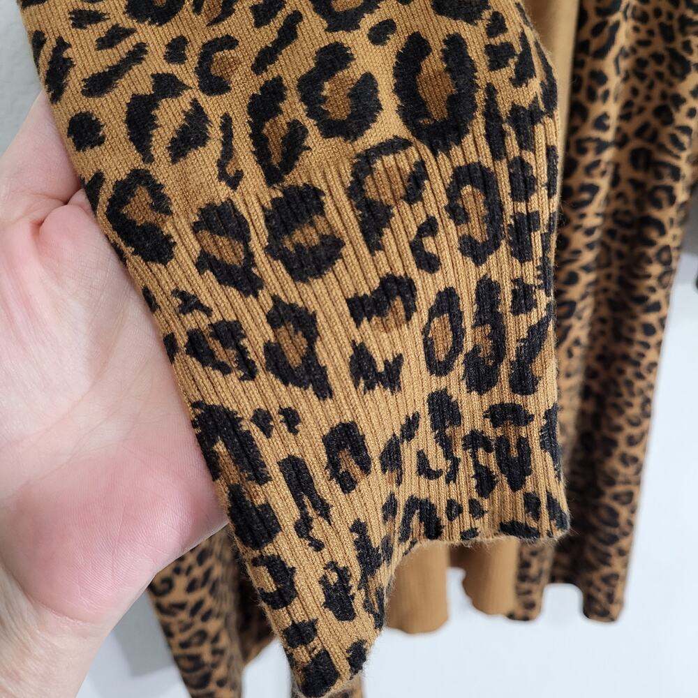 Terra & Sky Leopard Print Long Cardigan Women's Size 0X 14W Open Front Casual - Picture 5 of 9